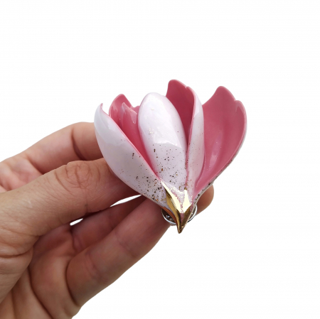White-Pink magnolia brooch [1]