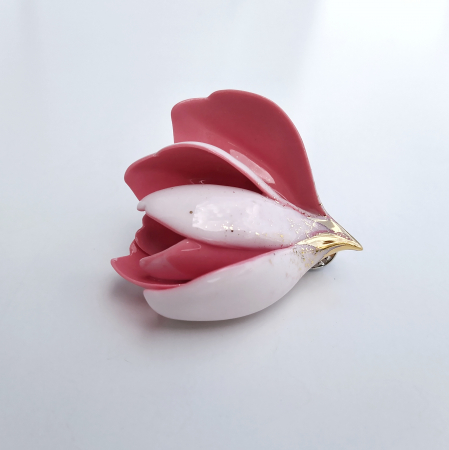 White-Pink magnolia brooch [2]
