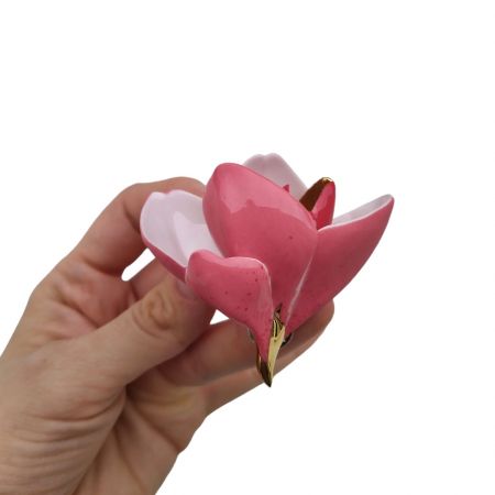 Flora in Porcelain - Pink-red magnolia brooch
