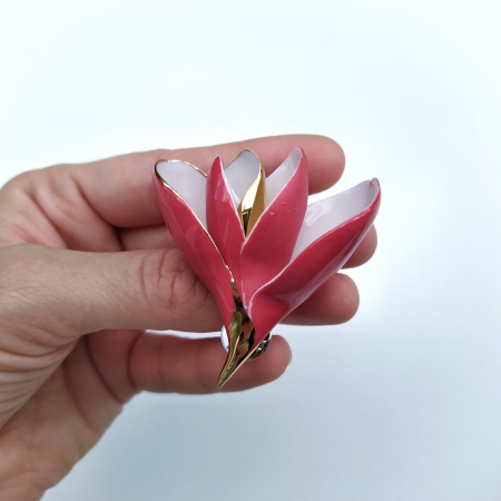 Brooches - Red magnolia brooch