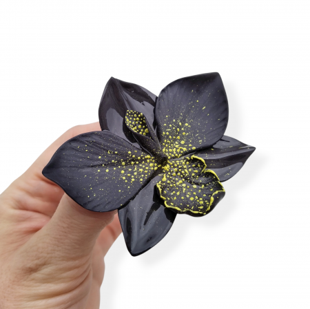 Flora in Porcelain - Black orchid porcelain brooch