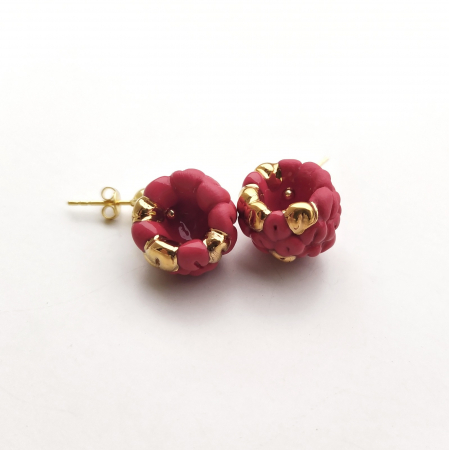 Earrings - Red raspberry porcelain earrings - Daniela Cățoi