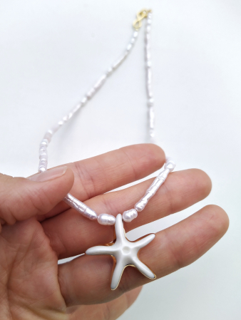 Pearly - White starfish pendant with pearls - Daniela Cățoi