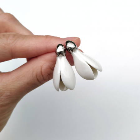 Earrings - White snowdrops porcelain earrings II - Daniela Cățoi