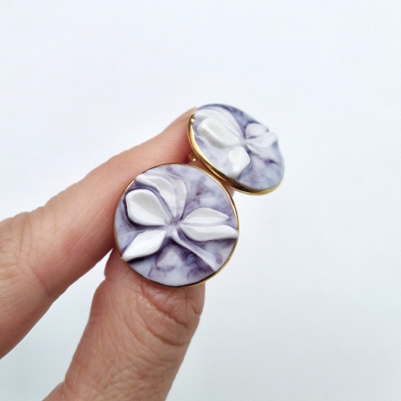 Flora in Porcelain - Watercolor Inner Garden earrings - Daniela Cățoi