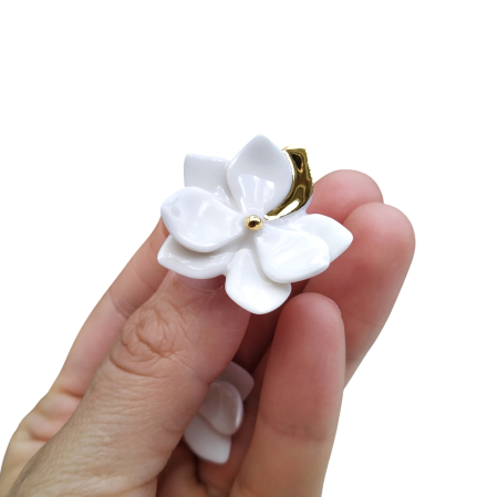 Earrings - White flower porcelain earrings  - Daniela Catoi