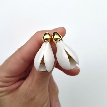 Earrings - Snowdrops porcelain earrings - Daniela Cățoi