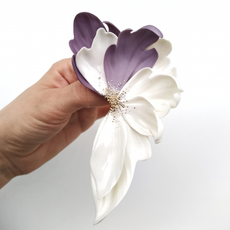 Flora in Porcelain - Statement purple-white flower brooch