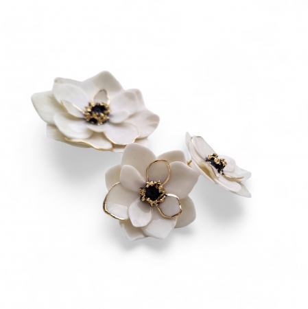 White anemone porcelain earrings [2]