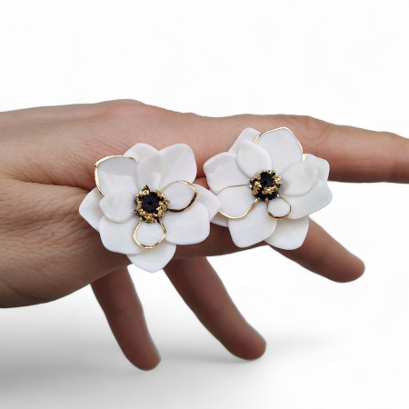 Earrings - White anemone porcelain earrings