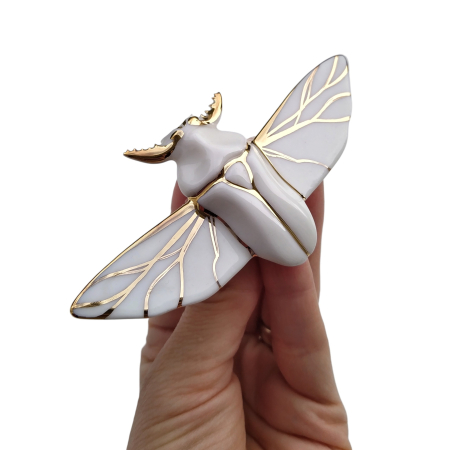 Brooches - White Beetle brooch II - Daniela Cățoi