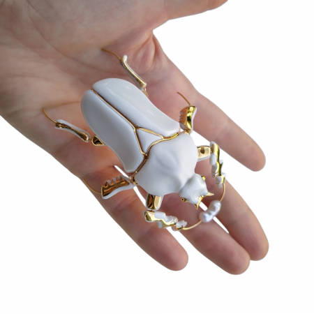 Brooches - White Beetle brooch with pearl - Daniela Cățoi
