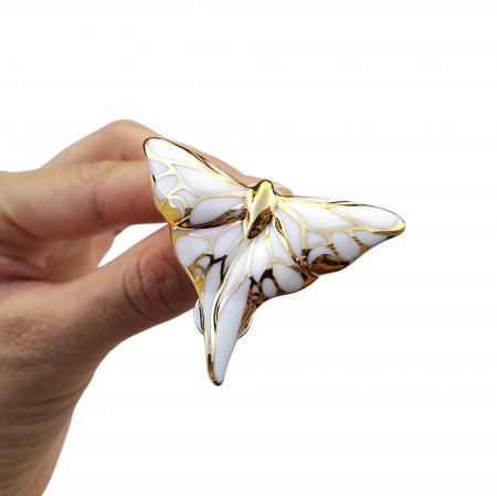 Flora in Porcelain - White butterfly porcelain brooch II