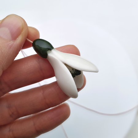 Necklaces - White-green porcelain snowdrops pendant - Daniela Catoi