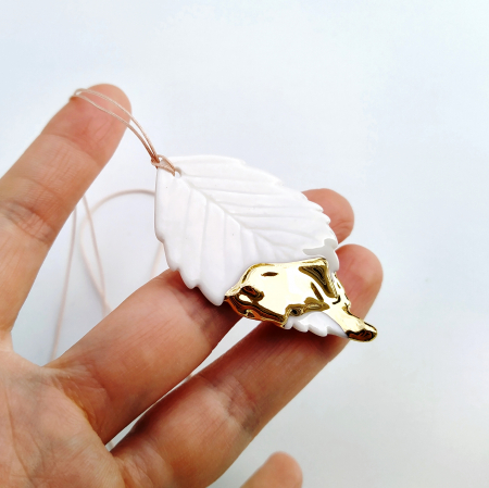 Necklaces - White leaf porcelain pendant - Daniela Cățoi