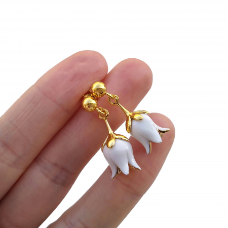 Earrings - White Lily of the Valley porcelain earrings - Daniela Catoi