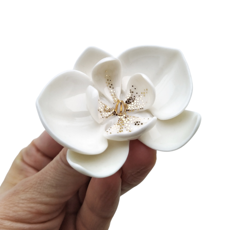 Brooches - White orchid porcelain brooch