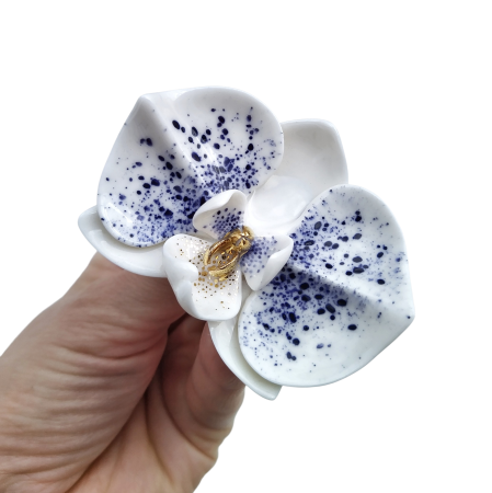 Brooches - White orchid porcelain brooch