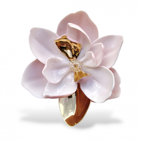 Flora in Porcelain - White-Pink magnolia brooch II