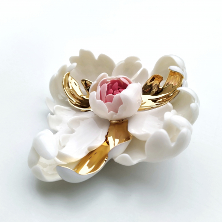 Brooches - White-pink porcelain peony brooch