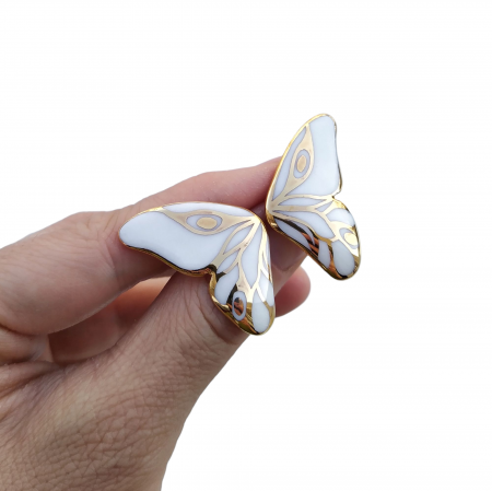 Earrings - White porcelain butterfly earrings - Daniela Cățoi