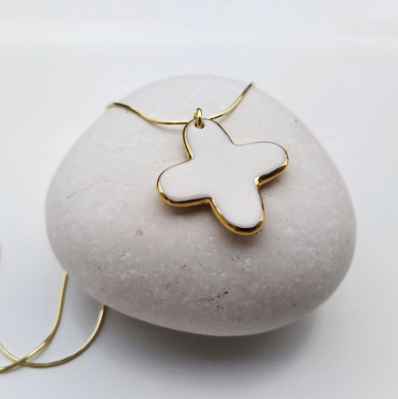 Pearly - White porcelain cross pendant