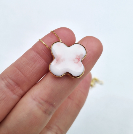 Necklaces - White porcelain cross pendant with flowers