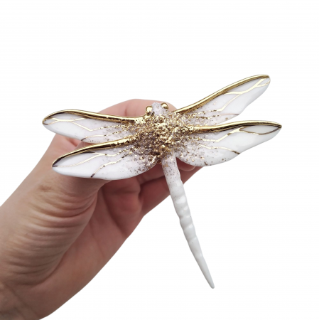 Brooches - White porcelain dragonfly - Daniela Cățoi