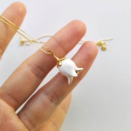Necklaces - White porcelain Lily of the Valley pendant - Daniela Catoi