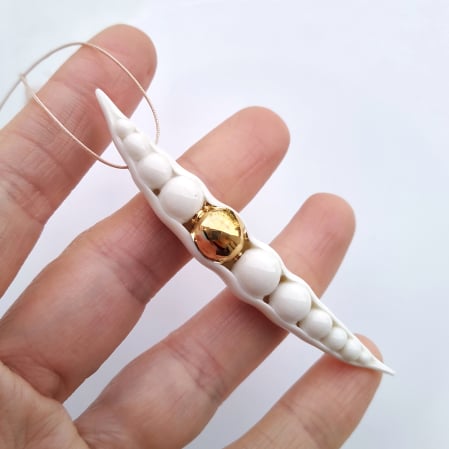 Nature's Hidden Beauties - White porcelain pod pendant - Daniela Cățoi