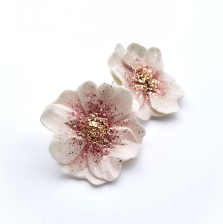 Earrings - White - rose flower earrings - Daniela Catoi