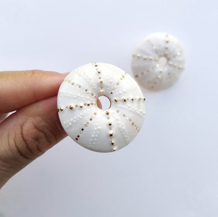 Earrings - White sea urchin earrings - Daniela Cățoi