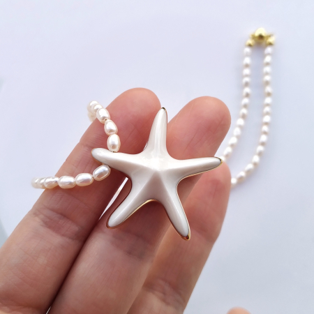 White starfish pendant with pearls - Daniela Cățoi