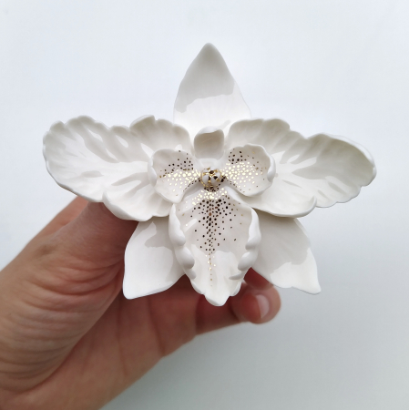 Flora in Porcelain - Wild orchid porcelain brooch II