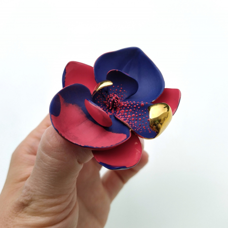 Brooches - Blue-red orchid porcelain brooch