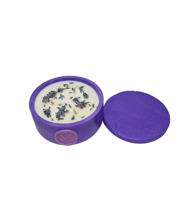 Lumanare bol ciment violet, cu capac - aroma lavanda [4]