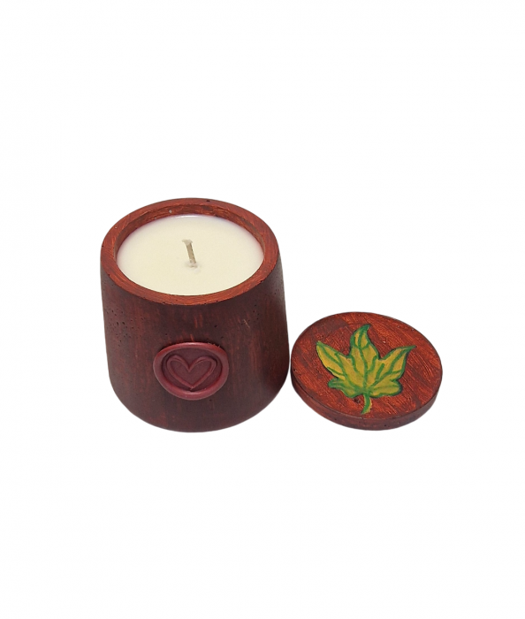 Lumanare pahar ciment conic, maro, cu capac decorat [5]