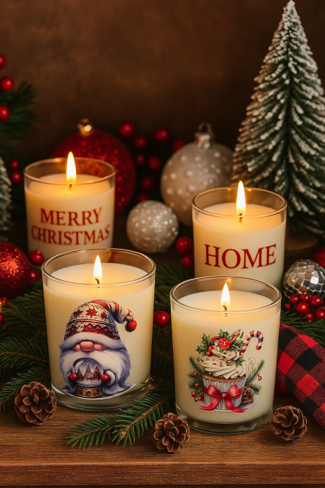 Lumanare pahar de sticla cu decor de Craciun - Cupcake [3]