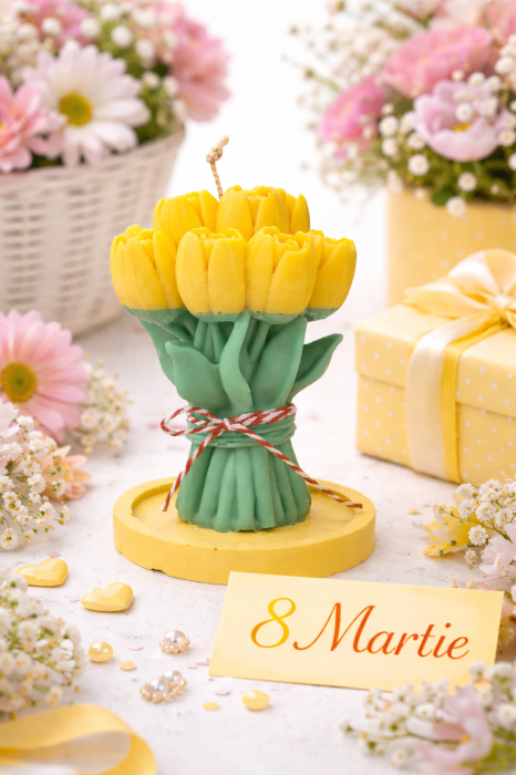 Lumanare parfumata Buchet de lalele cu suport de ciment [3]