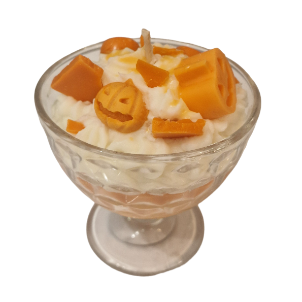 Lumanare parfumata in cupa de inghetata cu decor portocaliu de Halloween, Spiced Pumpkin [4]