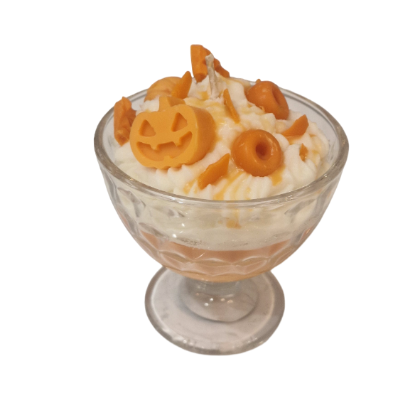Lumanare parfumata in cupa de inghetata cu decor portocaliu de Halloween, Spiced Pumpkin [5]