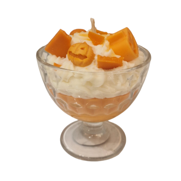 Lumanare parfumata in cupa de inghetata cu decor portocaliu de Halloween, Spiced Pumpkin [2]