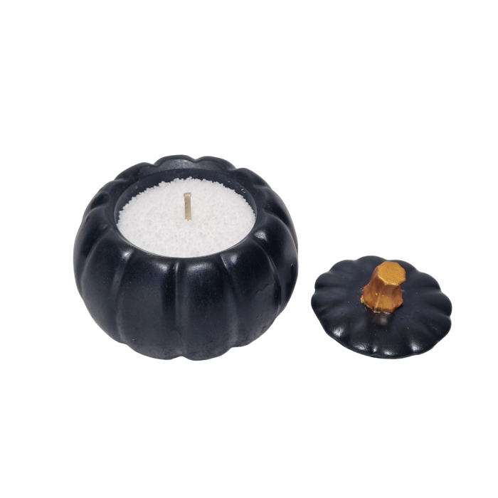 Lumanare parfumata in vas negru model dovleac cu capac, aroma Pumpkin Spice [4]