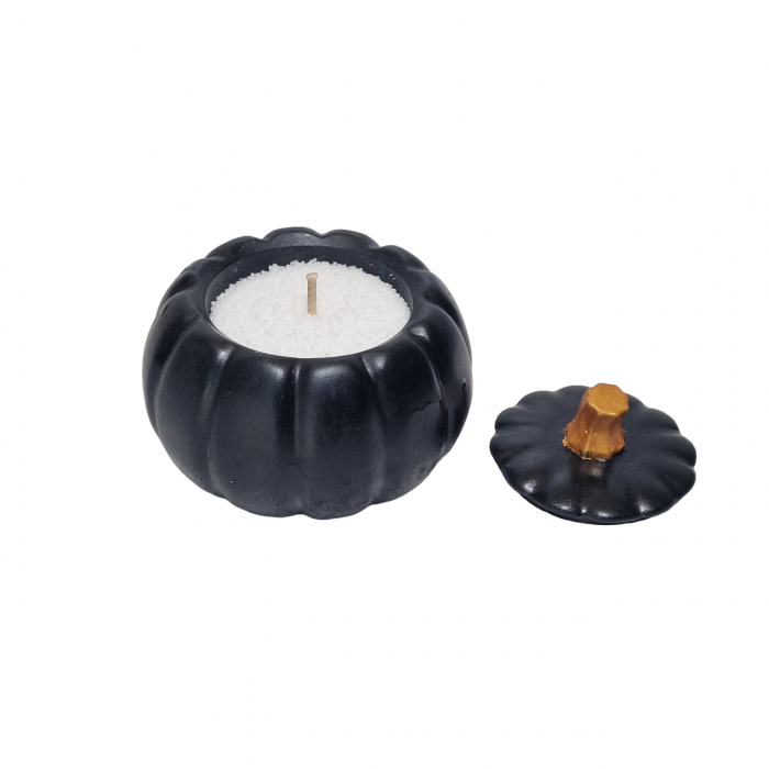 Lumanare parfumata in vas negru model dovleac cu capac, aroma Pumpkin Spice [3]
