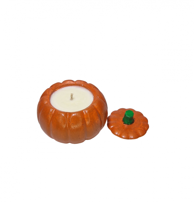 Lumanare parfumata in vas portocaliu model dovleac cu capac, aroma Pumpkin Spice [2]