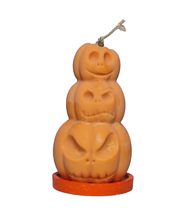 Lumanare pentru Halloween, model 3 dovleci, portocaliu [1]
