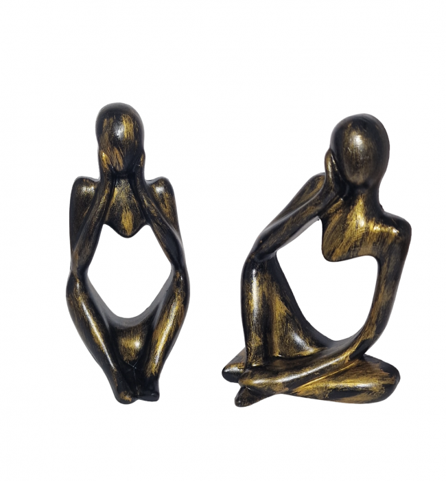 Set decorativ statuete model feminin, negru auriu, din ciment [1]