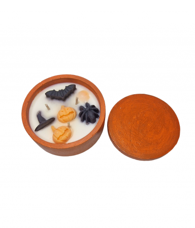 Lumanare bol ciment portocaliu cu decor Halloween [1]