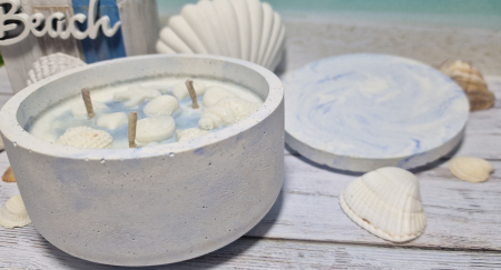 Oferte speciale - Lumanare bol ciment si capac, decor marin