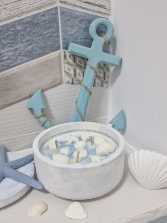 Lumanare bol ciment si capac, decor marin [1]